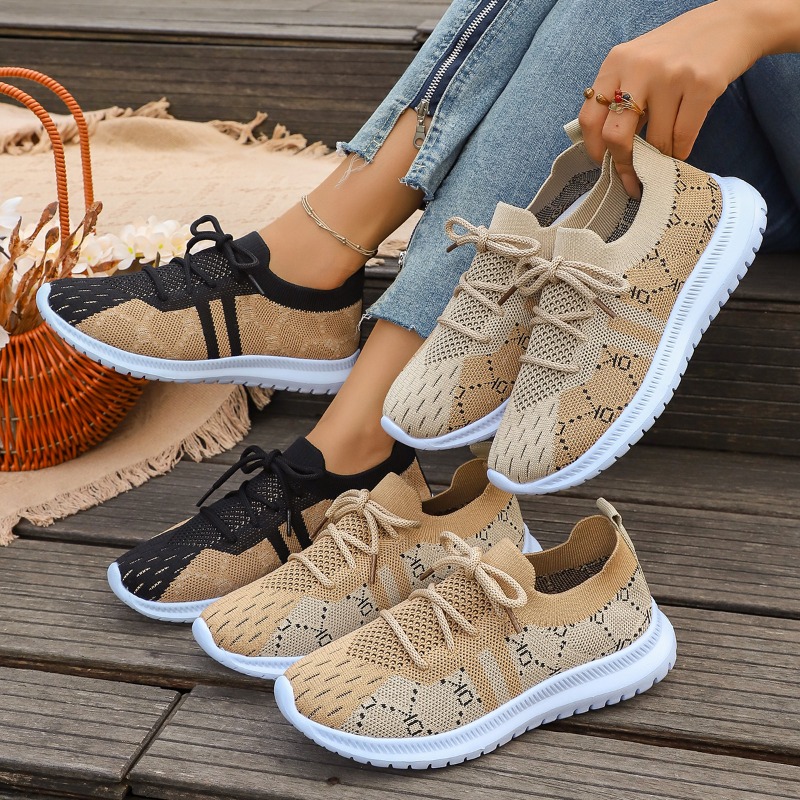 Knit Fabric Lace Up Sneakers - أحذية نسائية جديدة لعام 2026 برباط