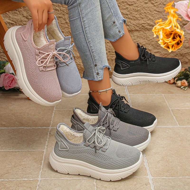 أحذية رياضية نسائية للمشي في ا - مراجعة Knit Fabric Lace Up Sneakers وسعره