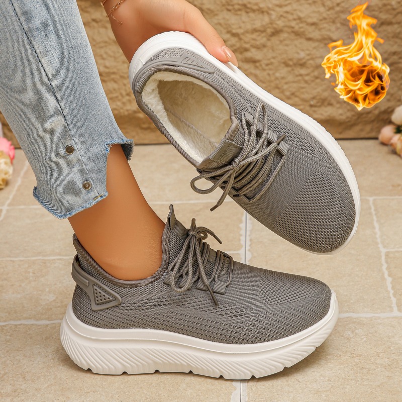 أحذية رياضية نسائية للمشي في ا - مراجعة Knit Fabric Lace Up Sneakers وسعره