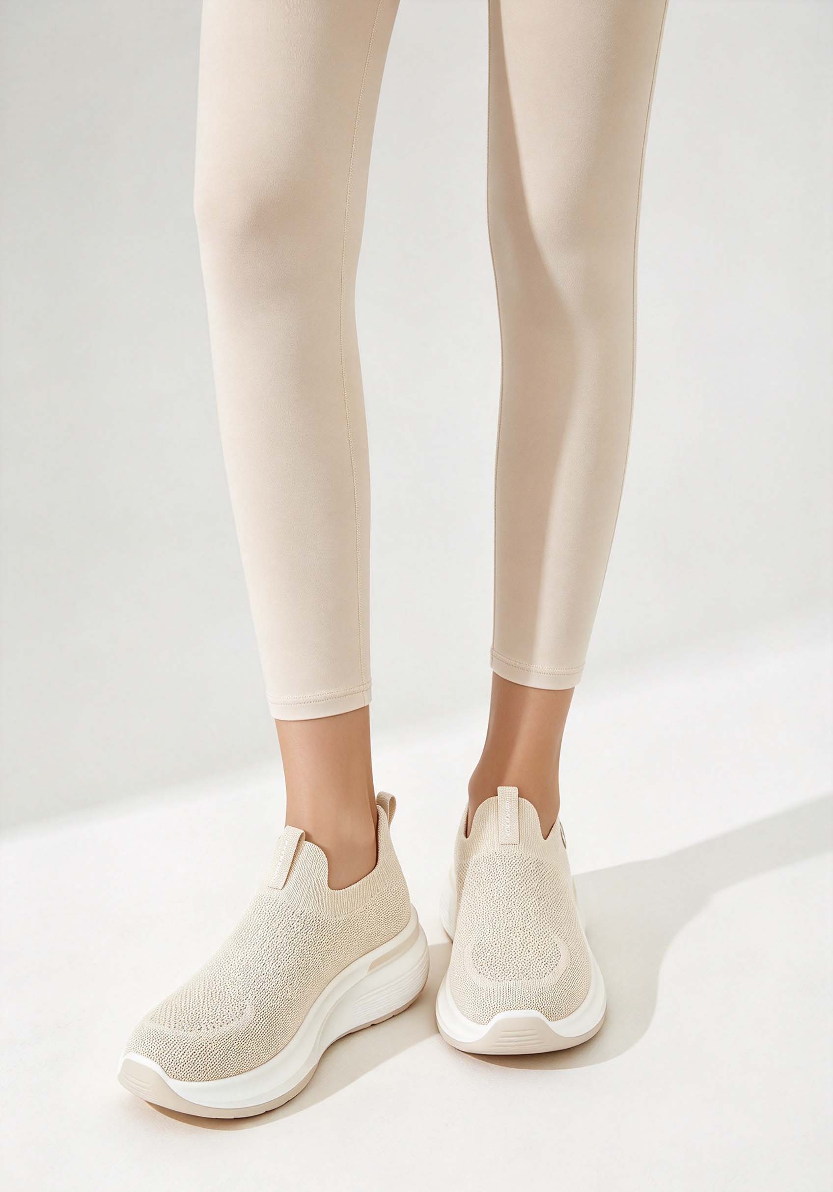 أحذية نسائية منسوجة ذات نعل سم - مراجعة Knit Fabric Lace Up Sneakers وسعره